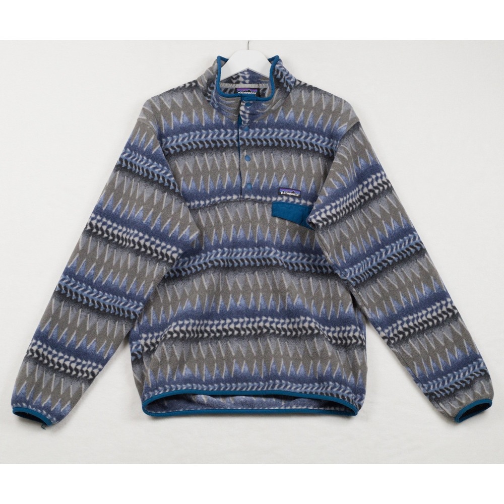 PATAGONIA Synchilla Snap-T Fleece Laughing Waters Pullover Geo Print Blue Grey S